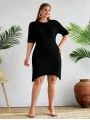 Kadın Büyük Beden Etek Detaylı Viskon Elbise