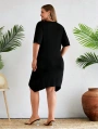 Kadın Büyük Beden Etek Detaylı Viskon Elbise