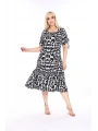 Kadın Büyük Beden Kare Yaka Viskon Kumaş Esnek Kısa Kollu Detaylı Midi Elbise