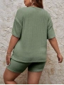 Kadın Büyük Beden Kısa Kollu Şortlu Bisiklet Yaka Ev Giyim Pijama Takım