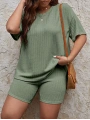 Kadın Büyük Beden Kısa Kollu Şortlu Bisiklet Yaka Ev Giyim Pijama Takım