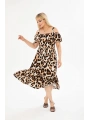 Kadın Büyük Beden Madonna Yaka Desenli Askılı Elbise