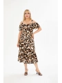 Kadın Büyük Beden Madonna Yaka Desenli Askılı Elbise