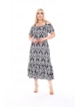 Kadın Büyük Beden Madonna Yaka Desenli Askılı Elbise