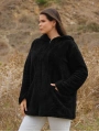 Kadın Büyük Beden Uzun Kollu Cepli Kapüşonlu Fermuarlı Peluş Hırka Ceket