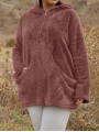 Kadın Büyük Beden Uzun Kollu Cepli Kapüşonlu Fermuarlı Peluş Hırka Ceket