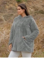 Kadın Büyük Beden Uzun Kollu Cepli Kapüşonlu Fermuarlı Peluş Hırka Ceket