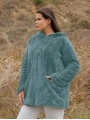 Kadın Büyük Beden Uzun Kollu Cepli Kapüşonlu Fermuarlı Peluş Hırka Ceket