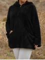 Kadın Büyük Beden Uzun Kollu Cepli Kapüşonlu Fermuarlı Peluş Hırka Ceket