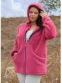 Kadın Büyük Beden Uzun Kollu Cepli Kapüşonlu Fermuarlı Peluş Hırka Ceket