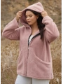Kadın Büyük Beden Uzun Kollu Cepli Kapüşonlu Fermuarlı Peluş Hırka Ceket