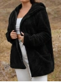 Kadın Büyük Beden Uzun Kollu Cepli Kapüşonlu Fermuarlı Peluş Hırka Ceket