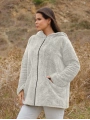 Kadın Büyük Beden Uzun Kollu Cepli Kapüşonlu Fermuarlı Peluş Hırka Ceket