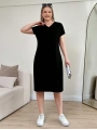 Kadın Büyük Beden V Yaka Cepli Viskon Elbise
