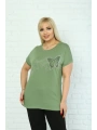 Kadın Büyük Beden Yeşil Taşlı T-shirt