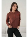 Kadın Bordo Polo YakaNakış Detaylı Düğmeli Triko Kazak