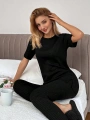 Kadın Kısa Kollu Beli Lastikli Yırtmaçlı Rahat Kalıp İkili Kaşkorse Takım