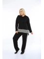 Kadın Siyah Kazayağı Desenli Büyük Beden Eşofman Takımı