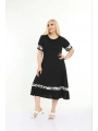 Kadın Siyah Kol ve Etek Ucu Desenli Büyük Beden Elbise