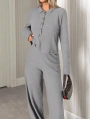 Kadın Uzun Kollu Yaka Düğmeli Yüksek Bel İkili Takım