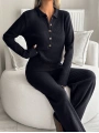 Kadın Uzun Kollu Yaka Düğmeli Yüksek Bel İkili Takım