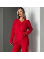 Kadın Uzun Kollu Yüksek Bel V Yaka Kırmızı İkili Takım