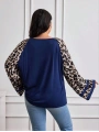 Kadın Uzun Leopar Kol Detaylı Lacivert Bluz