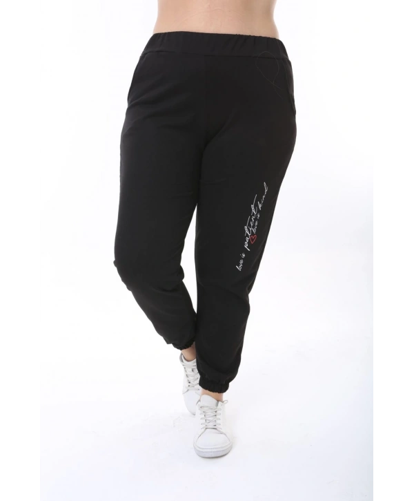 Kadın Büyük Beden Yazılı Uzun Kol Kol Paça Lastikli İkiiplik Takım