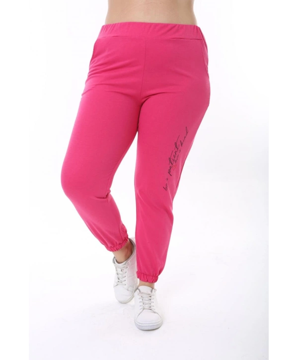 Kadın Büyük Beden Yazılı Uzun Kol Kol Paça Lastikli İkiiplik Takım