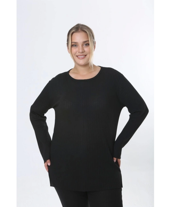 Büyük Beden Uzun Kollu Yüksek Bel Beli Lastikli Yırtmaçlı Pijama Takım