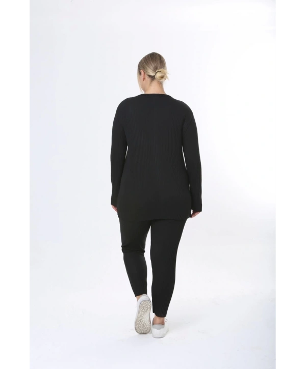 Büyük Beden Uzun Kollu Yüksek Bel Beli Lastikli Yırtmaçlı Pijama Takım