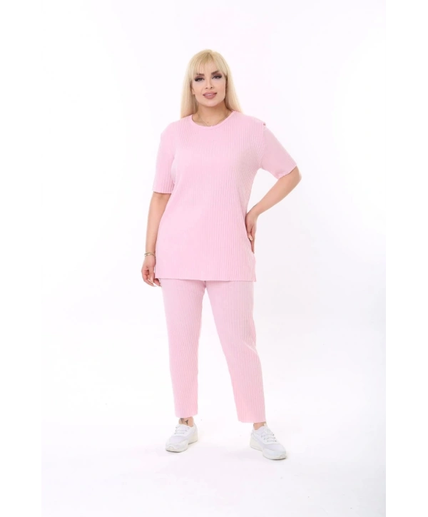 Kısa Kollu Beli Lastikli Yırtmaçlı Rahat Kalıp Ikili Kaşkorse Takım