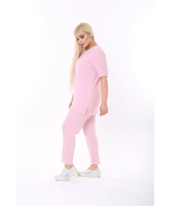 Kısa Kollu Beli Lastikli Yırtmaçlı Rahat Kalıp Ikili Kaşkorse Takım