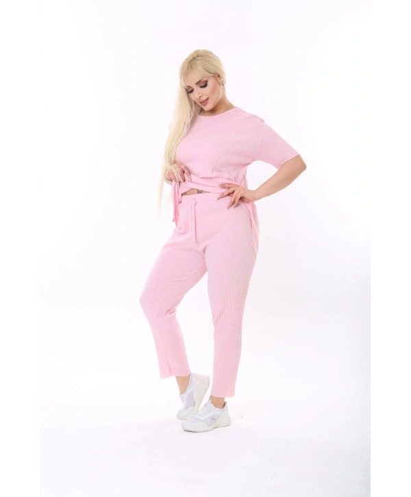 Kısa Kollu Beli Lastikli Yırtmaçlı Rahat Kalıp Ikili Kaşkorse Takım