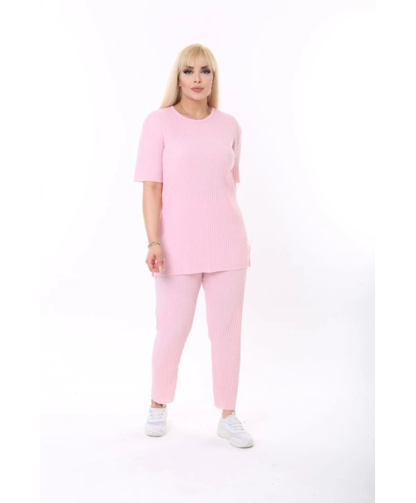 Kısa Kollu Beli Lastikli Yırtmaçlı Rahat Kalıp Ikili Kaşkorse Takım