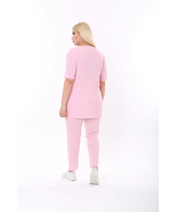 Kısa Kollu Beli Lastikli Yırtmaçlı Rahat Kalıp Ikili Kaşkorse Takım