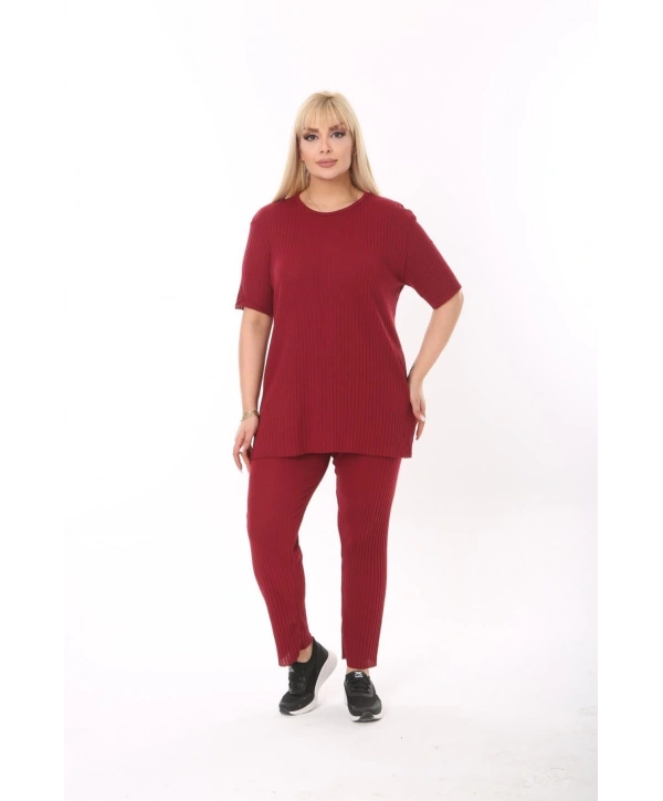 Kadın Kısa Kollu Beli Lastikli Yırtmaçlı Rahat Kalıp İkili Pijama Takım