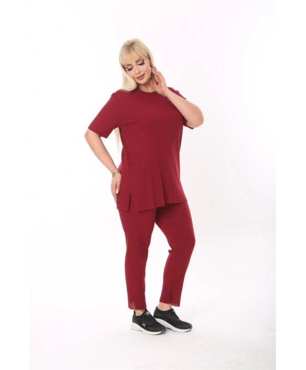 Kadın Kısa Kollu Beli Lastikli Yırtmaçlı Rahat Kalıp İkili Pijama Takım