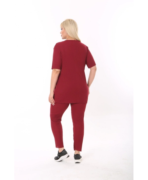 Kadın Kısa Kollu Beli Lastikli Yırtmaçlı Rahat Kalıp İkili Pijama Takım