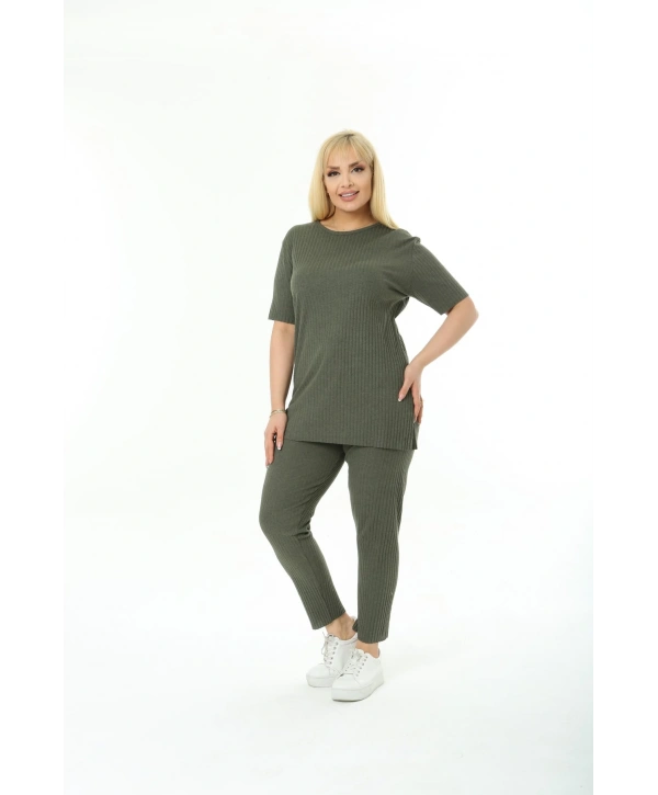 Kadın Kısa Kollu Beli Lastikli Yırtmaçlı Rahat Kalıp İkili Pijama Takım