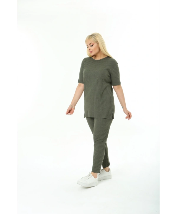 Kadın Kısa Kollu Beli Lastikli Yırtmaçlı Rahat Kalıp İkili Pijama Takım