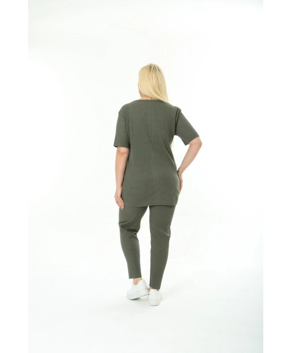 Kadın Kısa Kollu Beli Lastikli Yırtmaçlı Rahat Kalıp İkili Pijama Takım