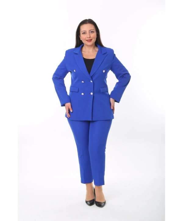 Kadın Büyük Beden Dokuma Atlas Kumaş Pantolon Ceket Takım Elbise 10ctk1657