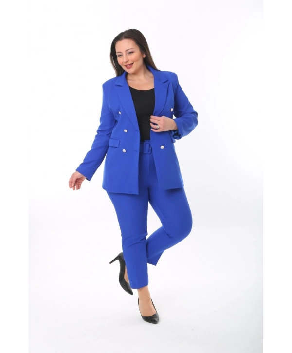 Kadın Büyük Beden Dokuma Atlas Kumaş Pantolon Ceket Takım Elbise 10ctk1657