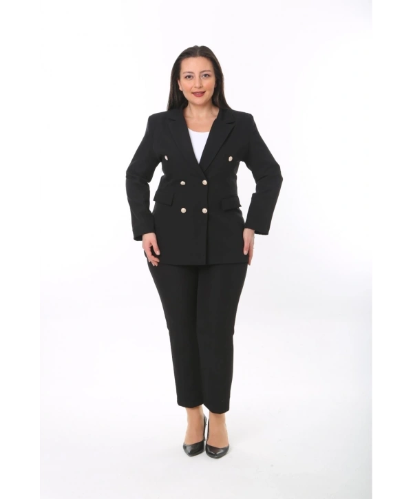 Kadın Büyük Beden Dokuma Atlas Kumaş Pantolon Ceket Takım Elbise 10ctk1657