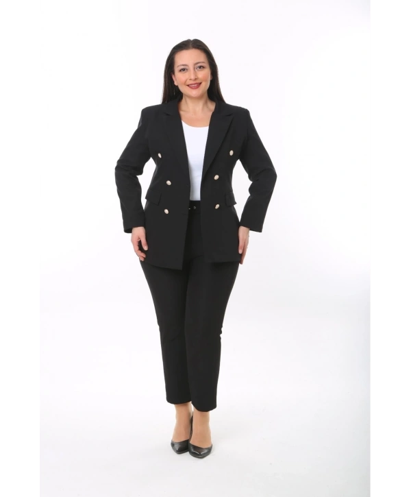 Kadın Büyük Beden Dokuma Atlas Kumaş Pantolon Ceket Takım Elbise 10ctk1657