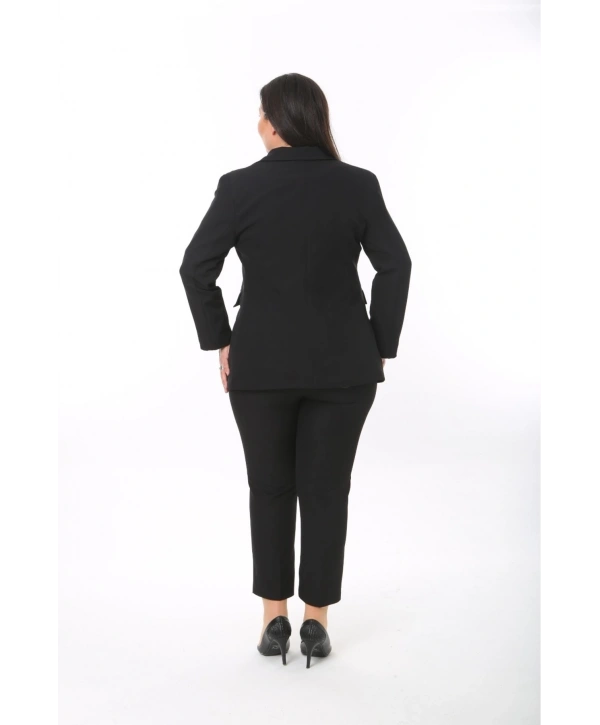 Kadın Büyük Beden Dokuma Atlas Kumaş Pantolon Ceket Takım Elbise 10ctk1657