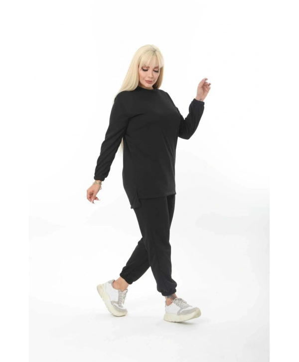 Kadın Siyah Düz Ikiiplik Eşofman Takımı