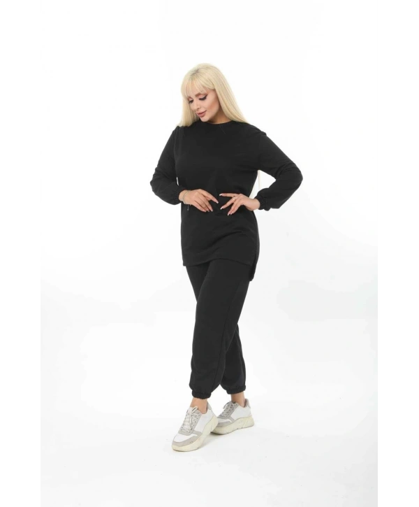 Kadın Siyah Düz Ikiiplik Eşofman Takımı