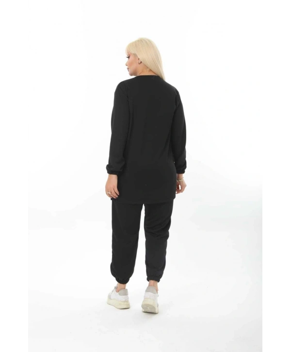 Kadın Siyah Düz Ikiiplik Eşofman Takımı